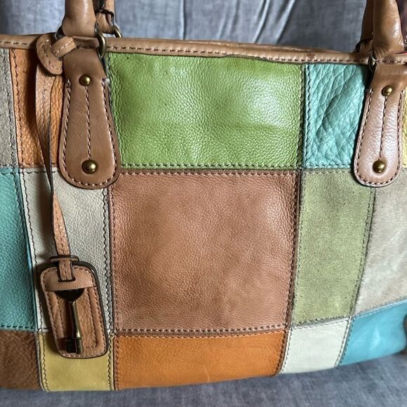 Fossil Vintage – Classic Patchwork Satchel Shoulderbag EUC - Picture 6 of 13